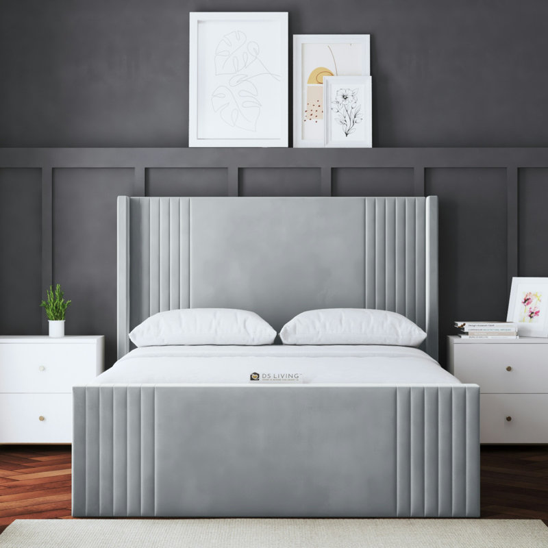Elara Winged Ottoman Panel Bed with Headboard, Silver, Double (4'6)