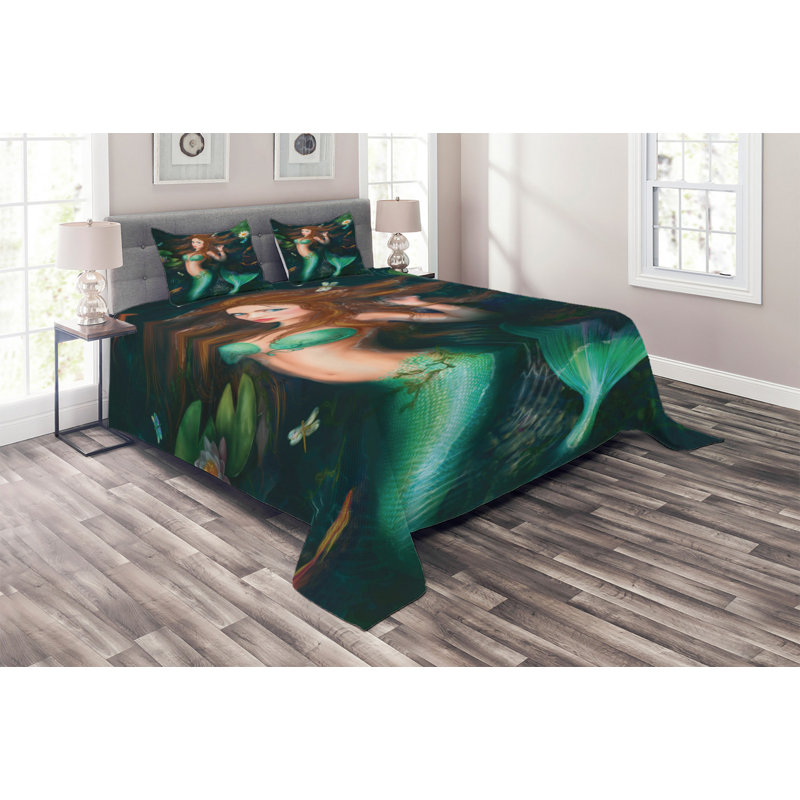 Underwater Polyester Coverlet, King Bedspread + 2 Shams