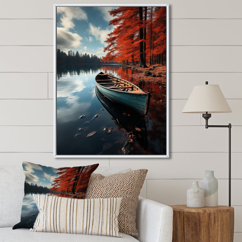 Canot d'automne Audreana Canada - reproduction, 40" H x 30" W, Cadre flottant blanc