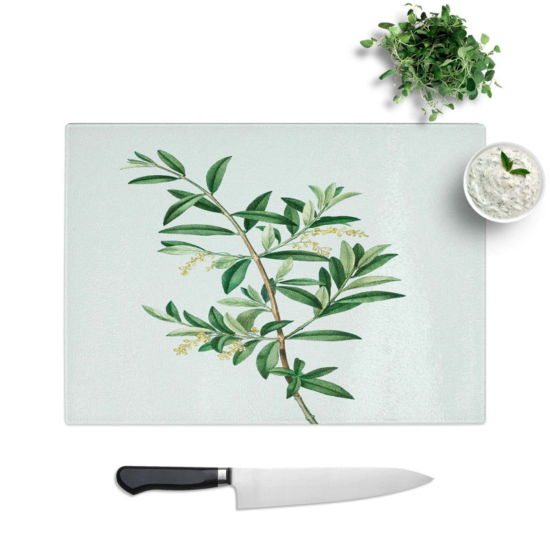 Glass Green Olive Tree by Pierre-Joseph Redoute Chopping Board, 28.5 cm W x 20 cm L