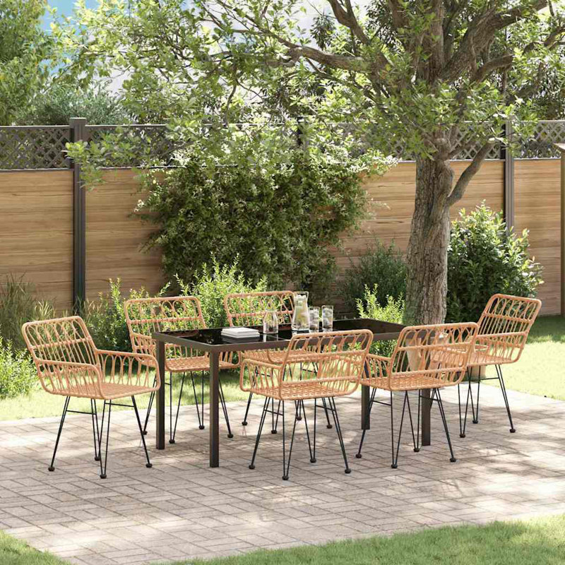 7 Piece Garden Dining Set Poly Rattan, Brown