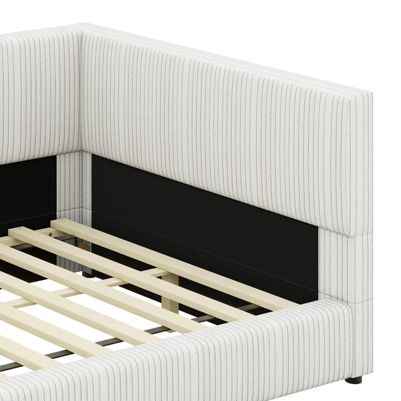 Upholstered Corner Daybed, Modern L-Shaped Daybed With Tufted Curve Backrest, Beige