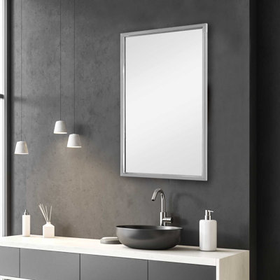  Miroir mural de meuble-lavabo en acier inoxydable H 30 po - Cadre moderne et élégant prêt pour le vol