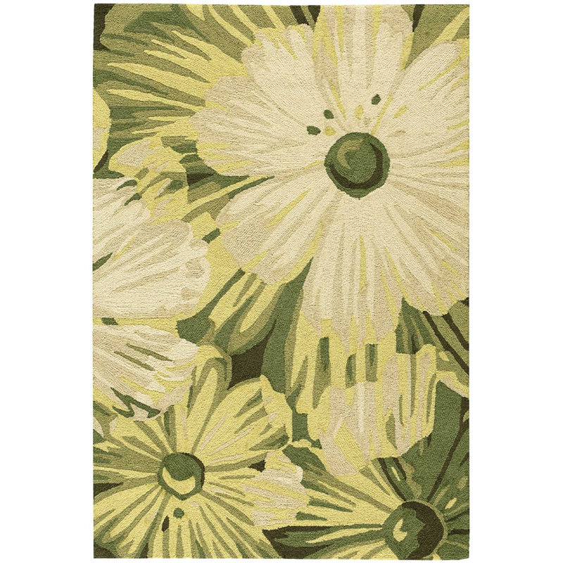Tapis vert herbe crocheté à la main à motif floral Asiha, Rectangle 2 pi 6 po x 4 pi