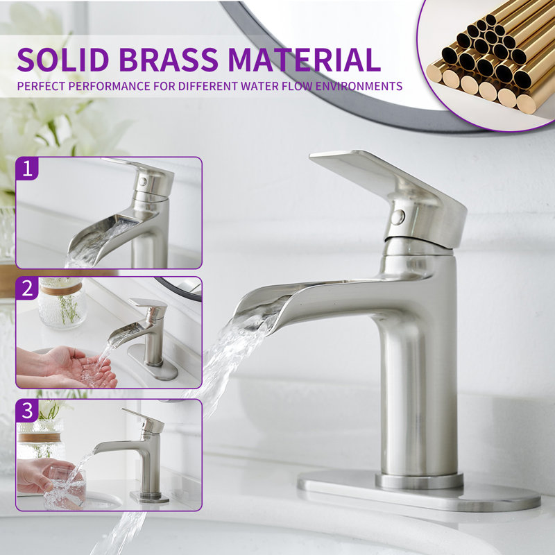 Single-handle Bathroom Faucet with Drain Assembly, Brushed Nickel