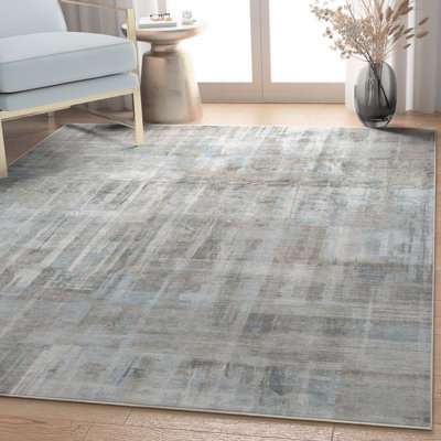 Nuzzo Toronto Modern Brushstroke Flat-Weave Grey Blue Area Rug