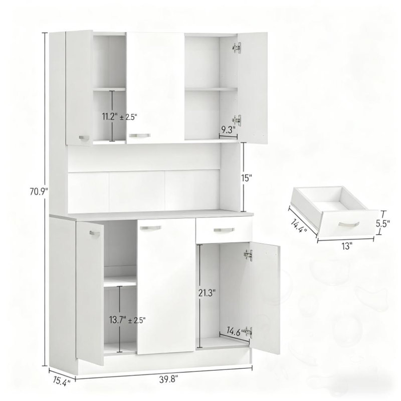 Storage Cabinet With 6 Doors, Storage Drawer, 3 Adjustable Shelves
