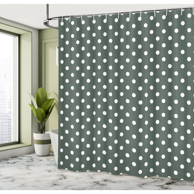  Rideau de douche simple à pois colorés, H 69 po x l 70 po, Vert / blanc