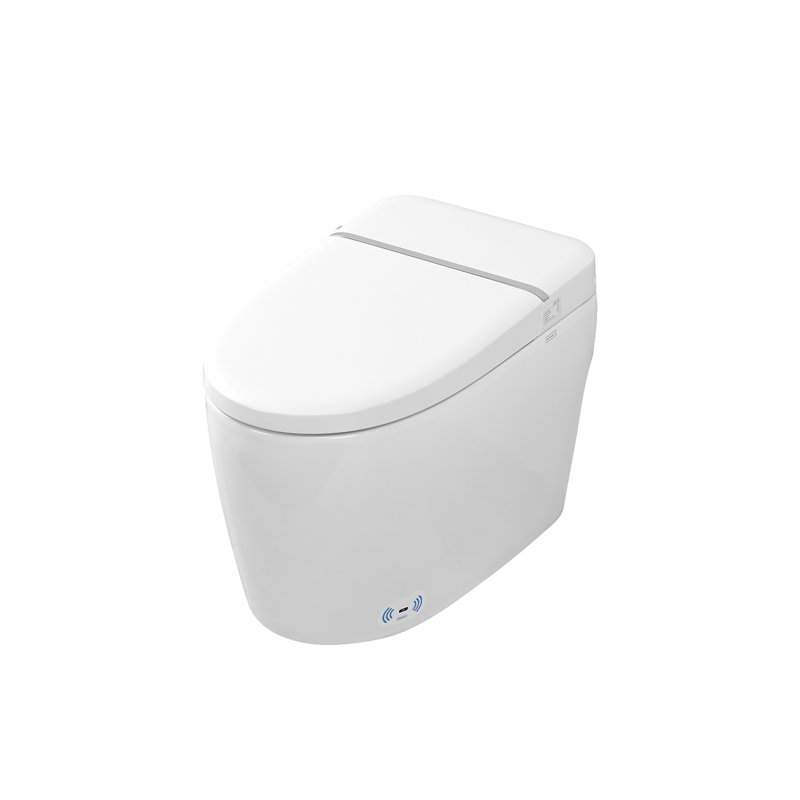 Bidet de toilette intelligent avec buse autonettoyante, siège chauffant, nuit, chasse d'eau à bouton, ralentissement silencieux, fermeture douce, 3 choix de température automatiques, télécommande à capteur de pied en céramique, chaleur réglable