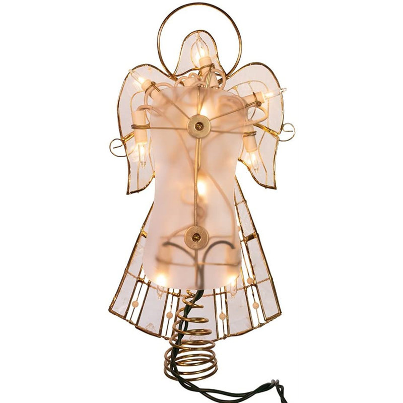 Gold Capiz Angel Tree Topper with Pearls and Lights