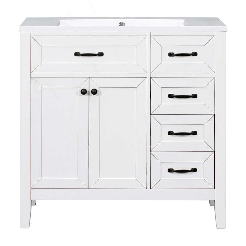 Meuble-lavabo de 36 pouces avec lavabo, structure en bois massif, panneau de fibres à densité moyenne et grand espace de rangement pour les salles de bain modernes