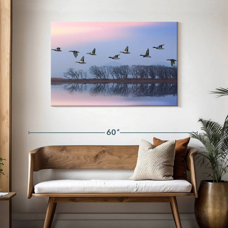 Crowle ciel rose sur les canards, H 30 po x l 45 po