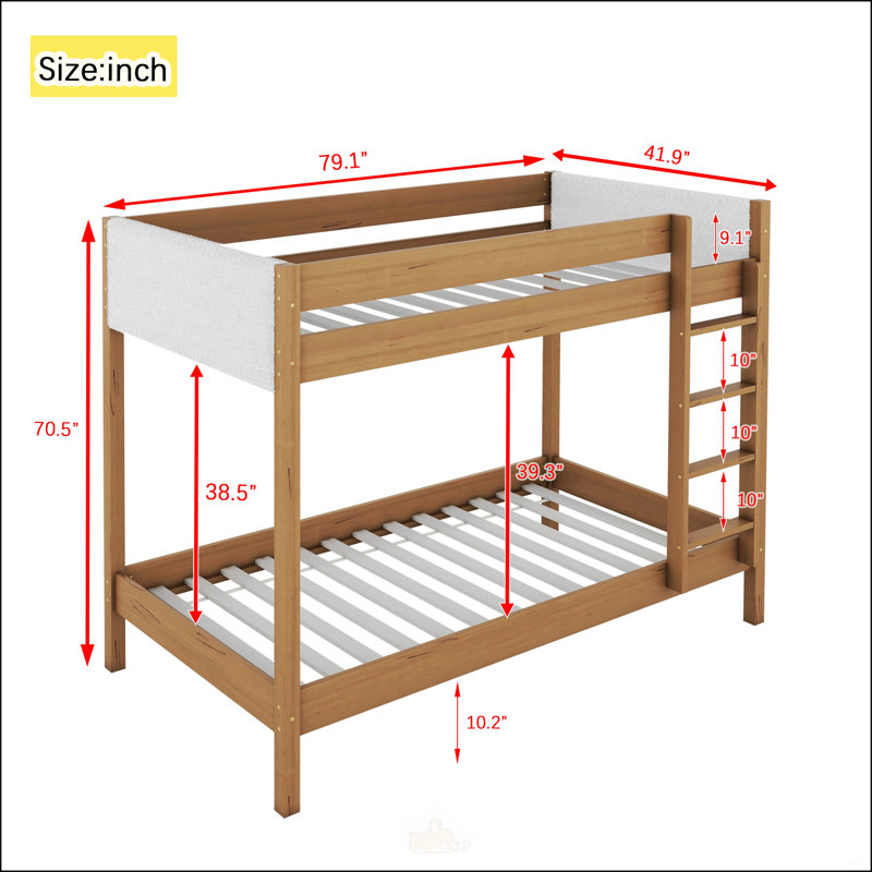 Lit superposé simple au-dessus de simple avec tête et pied de lit rembourrés Boucle