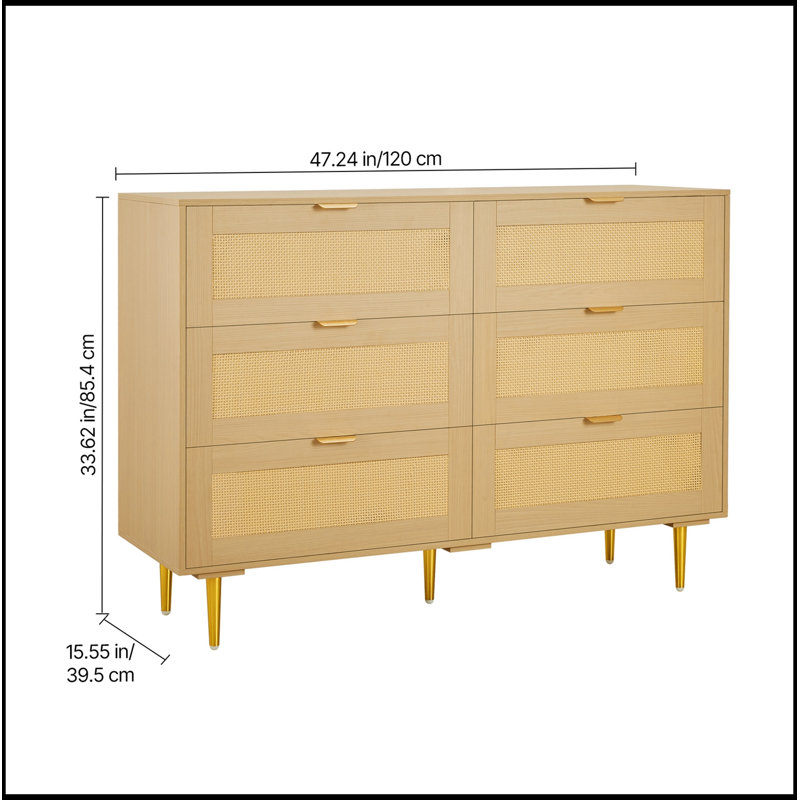 Commode d'appoint en bois avec 6 tiroirs