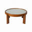 Table basse ronde avec plateau en miroir, structure en bois massif et pieds cylindriques, table de cocktail rétro Mid-Century pour le salon