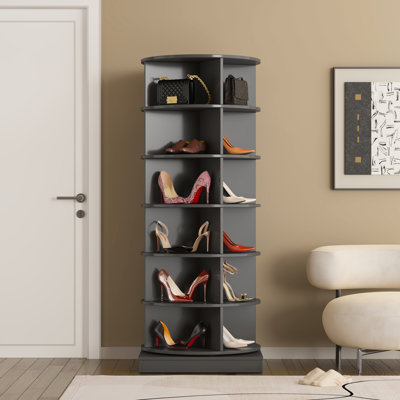 Grey 360 Rotating Shoe Rack Organizer Cabinet, 6 Layers, Holds 24 Pairs, Easy To Clean And Assemble, Modern Design