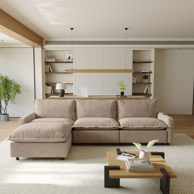 Moncada 4-Piece Modular Linen L-Shaped Power Reclining Sectional With Zero-Gravity And Heated Seats, Khaki Linen