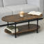 Table basse ovale avec tablettes ouvertes à 2 niveaux en bois rustique brun avec pieds colonne romaine
