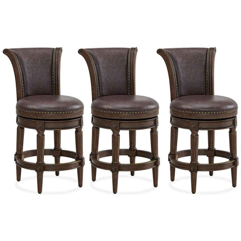  Runyan Counter Stool, Dark Walnut, Vintage Brown Vegan Leather, 3, Counter Stool (26" Seat Height)