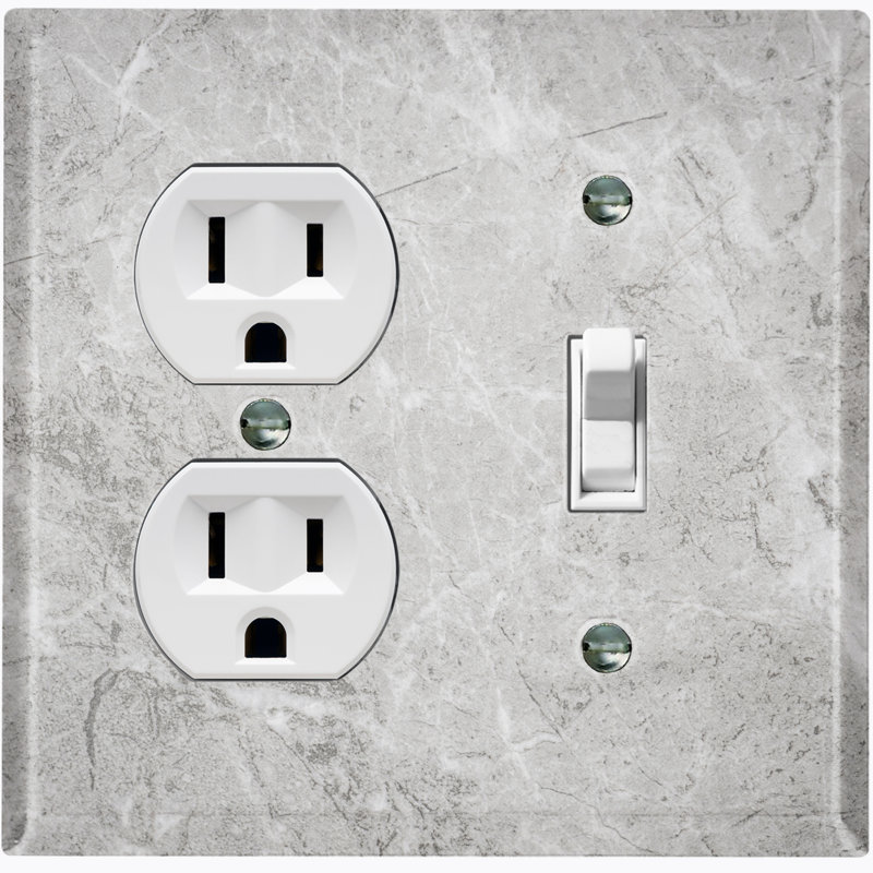 Patterned 2 - Gang Combination Plate Standard Combination Wall Plate, Dark Gray/White