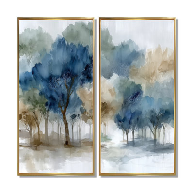 «Blue Gray Watercolor Maple Tree Forest In Canada - Maple Wall Art, Blue Nature», reproduction sur toile