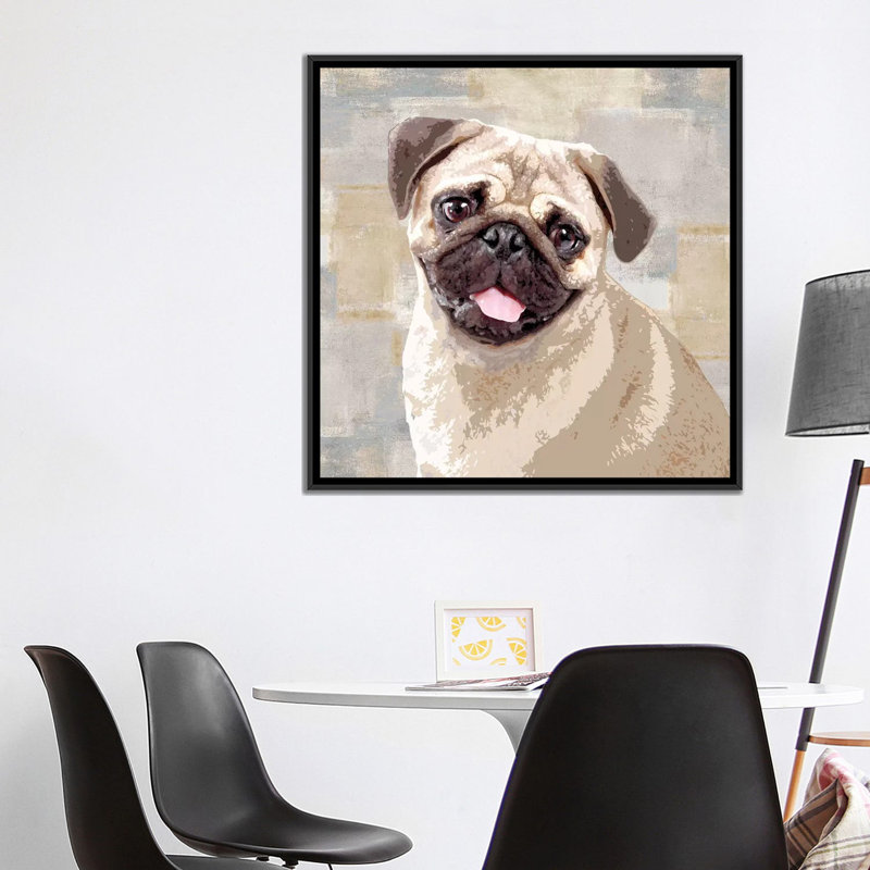 «Pug», reproduction sur toile, H 37 po x l 37 po x P 1,5 po, Toile avec cadre noir, Pas de tapis
