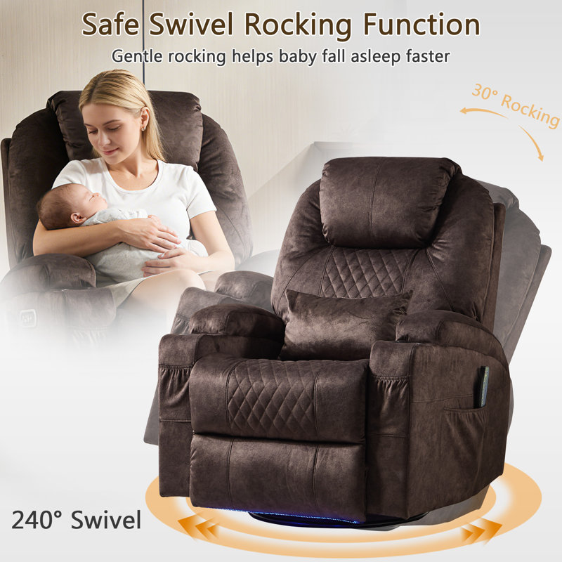 SET of 2 Dual Motor Power Swivel Rocker Recliner Chair with Heat and Massage,Electric Glider Rocking Chairs for Nursery,Theater Seating with LED Lights, USB A/USB C Ports for Living Room