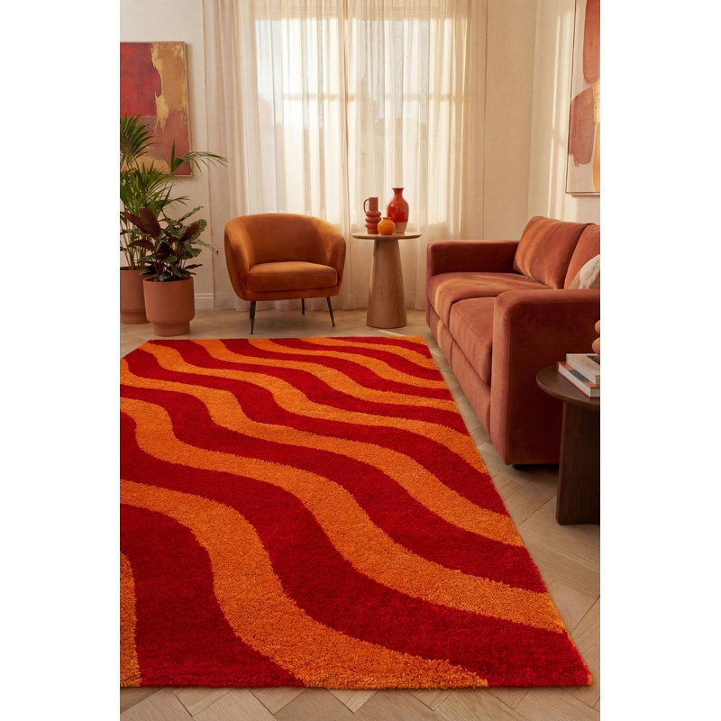Joli Wavy Area Rug Soft Dense Pile for Living Rooms and Bedrooms, Red/Orange, Rectangle 160 x 230 cm