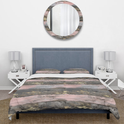 Blush Grey And Gold Wood Plank III - Country Duvet Cover Set