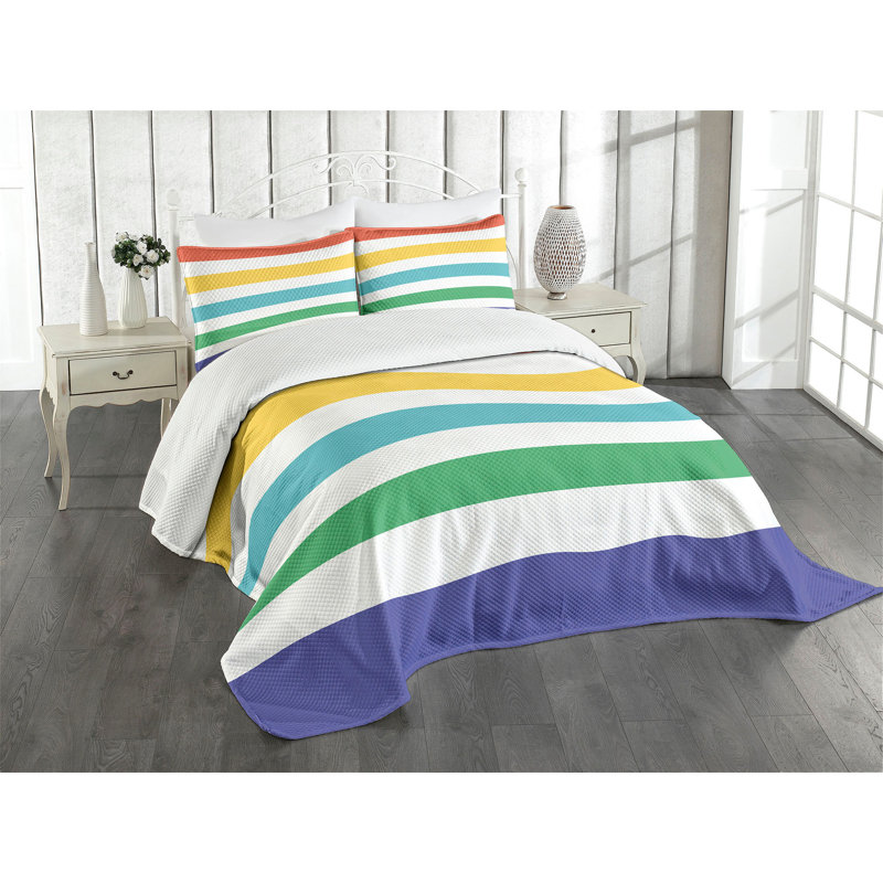 Ambesonne Striped Bedspread Set Rainbow Pattern Multicolor, King Coverlet / Bedspread + 2 Standard Shams