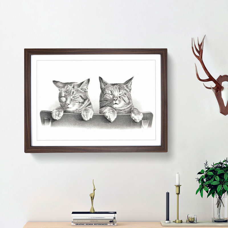 Cats by Thomas Hunter - Picture Frame Graphic Art Print, Walnut Framed, 27cm H x 36cm W x 2cm D