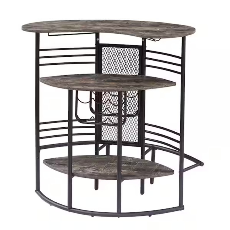 Table de bar ovale en métal et bois brun 43,3 x 43,1 x 15 po avec rangement pour bouteilles de vin, Marron antique