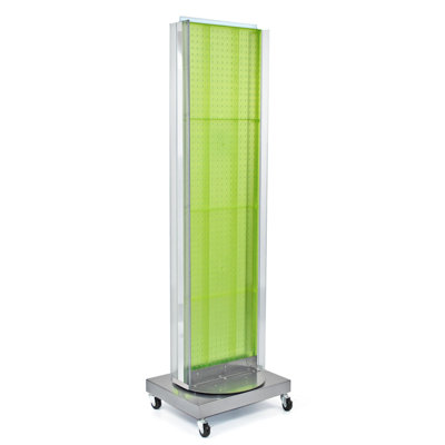 Two-Sided Pegboard Floor Display w/ Two C-Channel Sides on a Revolving Wheeled Base. Spinner Rack Stand. Panel Size: 16"W x 60"H