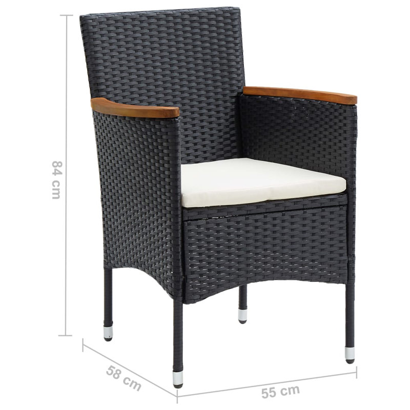4x chaises de patio pour l'extérieur, Blanc, crème, Noir, noir, noir, noir