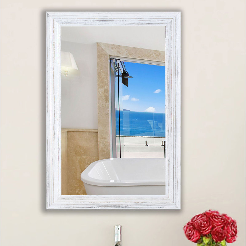Levon Solid Wood Flat Wall Mirror, 47.5" H x 35.5" W, Rustic White