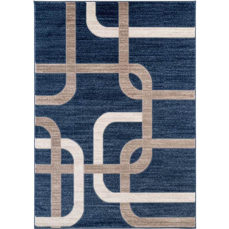Tapis bleu à motif abstrait Daijon, Rectangle 8 pi x 11 pi