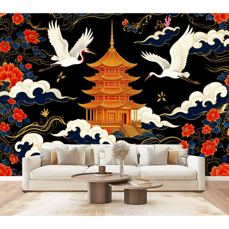 Papier peint auto-adhésif Chinoiserie, L 96 po x l 69 po