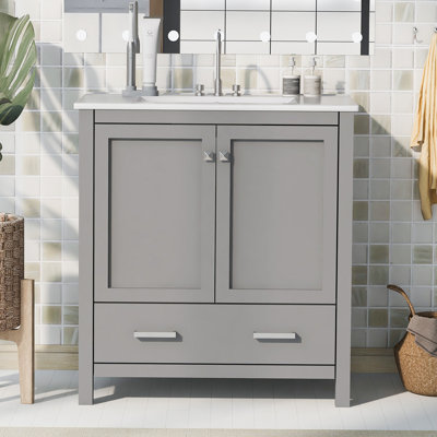 Tekara 30.00'' Single Bathroom Vanity with Ceramic Top