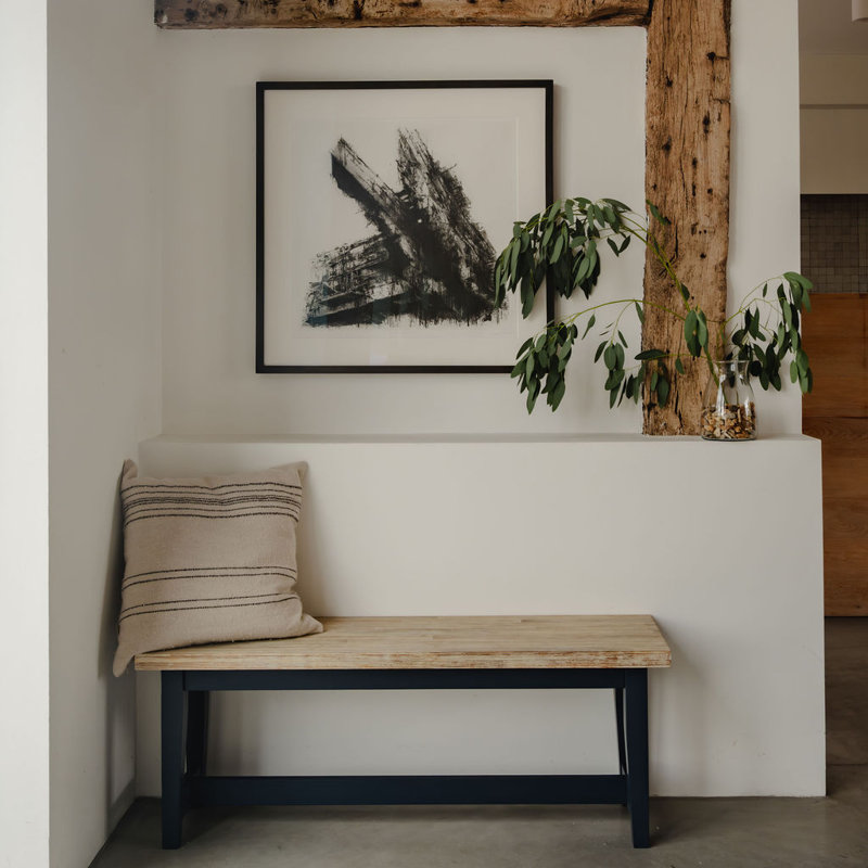 Doria Solid Wood Bench, Navy Blue, H44.8 x W120 x D32cm