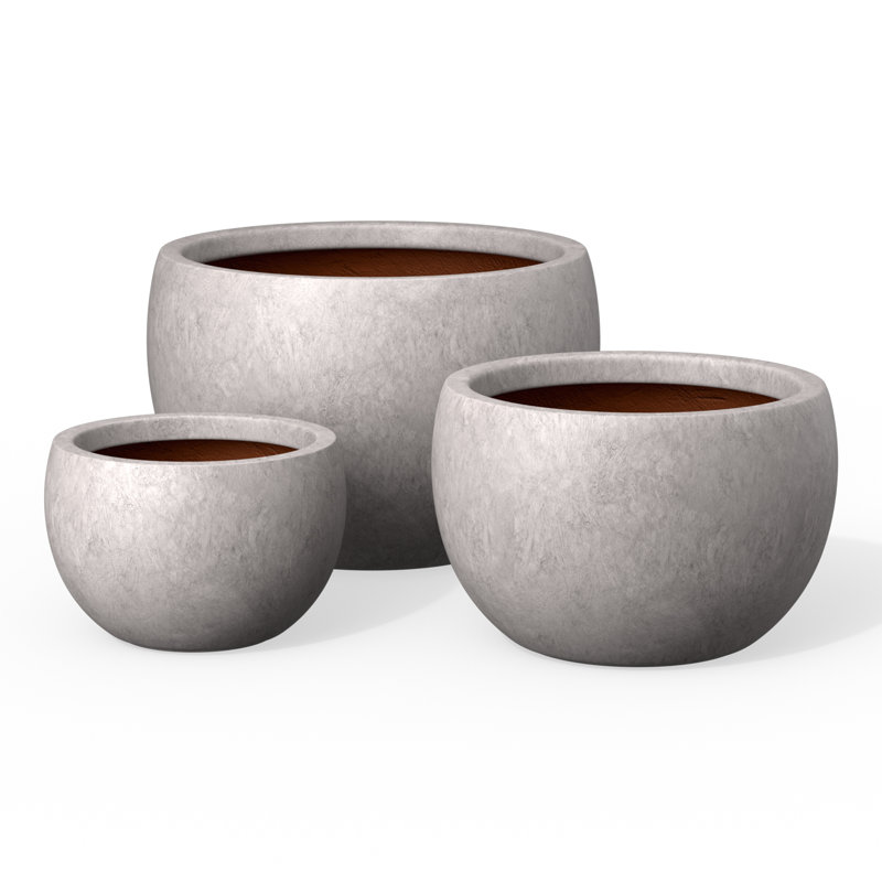Amethy Cement Pot Planter Set, Medium Gray (Upgraded Interior)