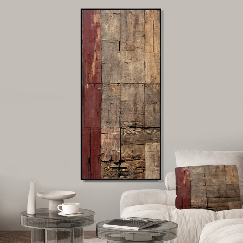 «Boundless Realms Infinite Dimensions - Collages abstraits», art mural, Cadre flottant noir, H 60 po x l 28 po x P 1,5 po