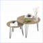 Ensemble de 2 tables basses gigognes rondes, dessus en MDF brun et structure en métal – Économisez de l'espace pour les petits salons