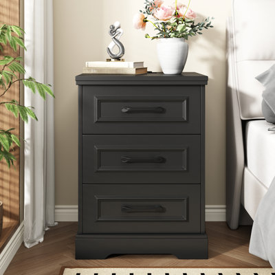 3-Drawers Nightstand,17.7" W Solid Wood Nightstand With Charging Station