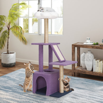 Tall Flower Cat Tree Tower with Detachable Perch , 47.2in Cute Cat Climbing Tower for Indoor Cats with Cat Condo, Sisal Scratching Posts and Board