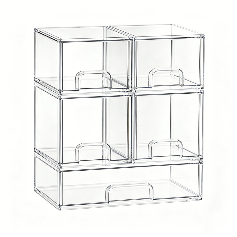 5-Pack Acrylic Baby Bottle Storage Organizer, Stackable Clear Drawer Container for Countertop, Vanity, Bathroom, Cabinet & Pantry, 2S2M1L