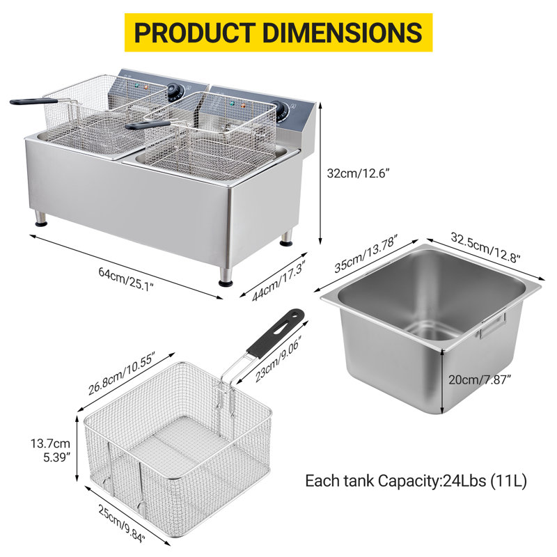 Friteuse 2 paniers avec minuterie Yesurprise 3400 Watts