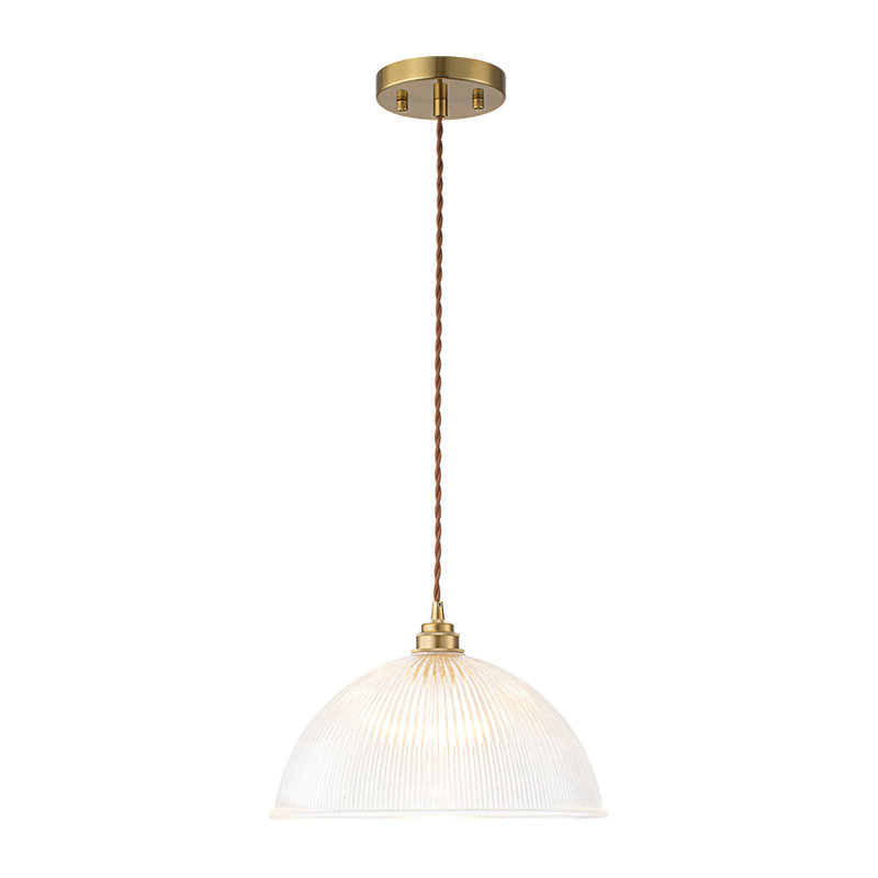 Vintage Large Single Light Dome-Shaped Striped Glass Pendant Light    , 23 cm H x 30 cm W x 30 cm D