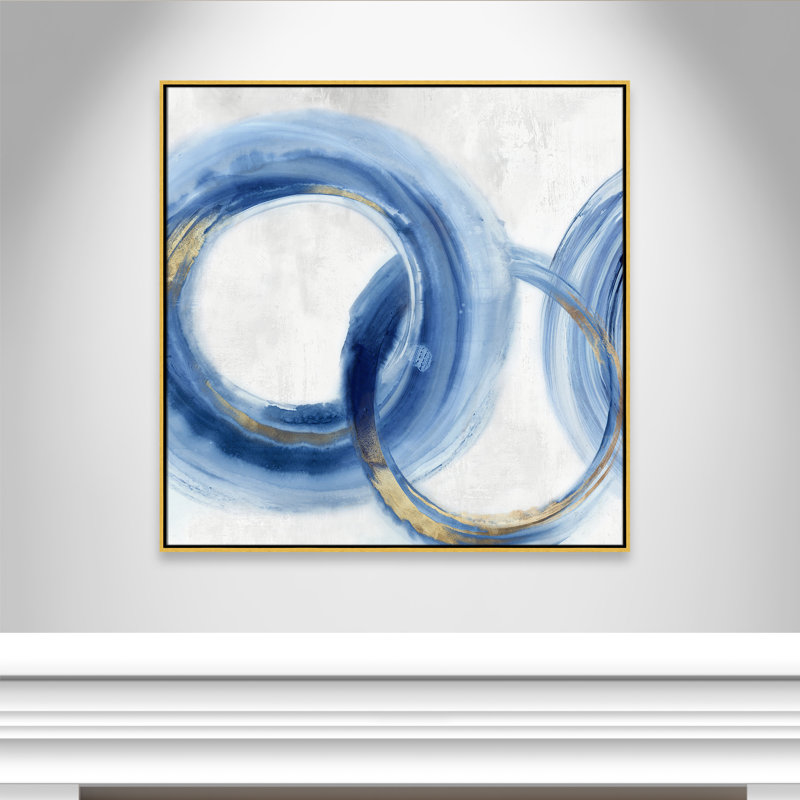 «Blue Cosmic Cascade II» par Emma Peal, Toile avec cadre flottant or, Pas de tapis, H 41,5 po x l 41,5 po x P 2 po