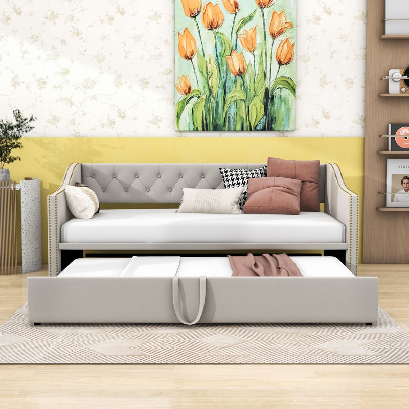 Twin Velvet Daybed with Pop-Up Twin Trundle, Gray