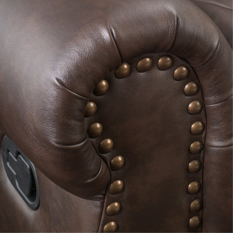 Fauteuil inclinable oscillant standard en similicuir de 43,25 po de largeur, Brun, Manuel - Bouton-poussoir